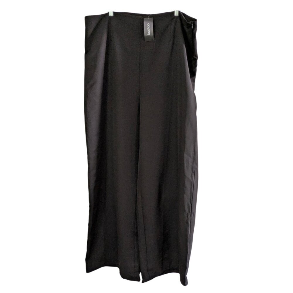 Boohoo Women's Tailored Wide Leg Trouser, Black, Plus Size 18, NWT, Side Zipper